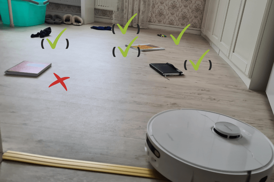 Результат теста Dreame L10s Ultra на обнаружение препятствий с плоскими объектами.